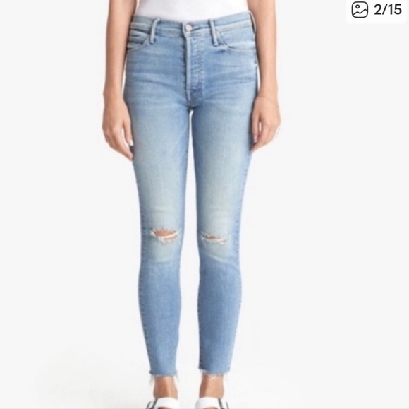 MOTHER the stunner ankle fray Hit the Jackpot blue skinny jeans 24 - Picture 8 of 9
